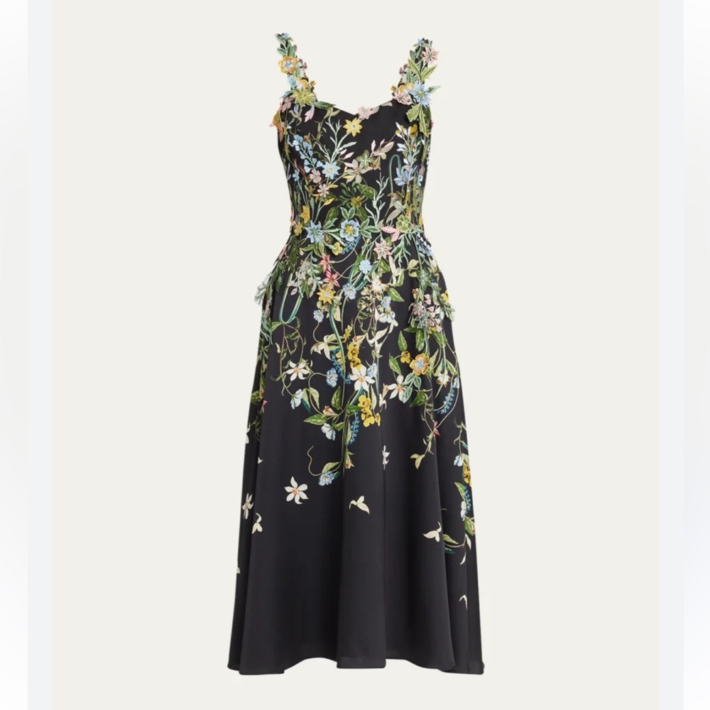 Rickie freeman Teri Jon- Floral Embroidered Black Dress